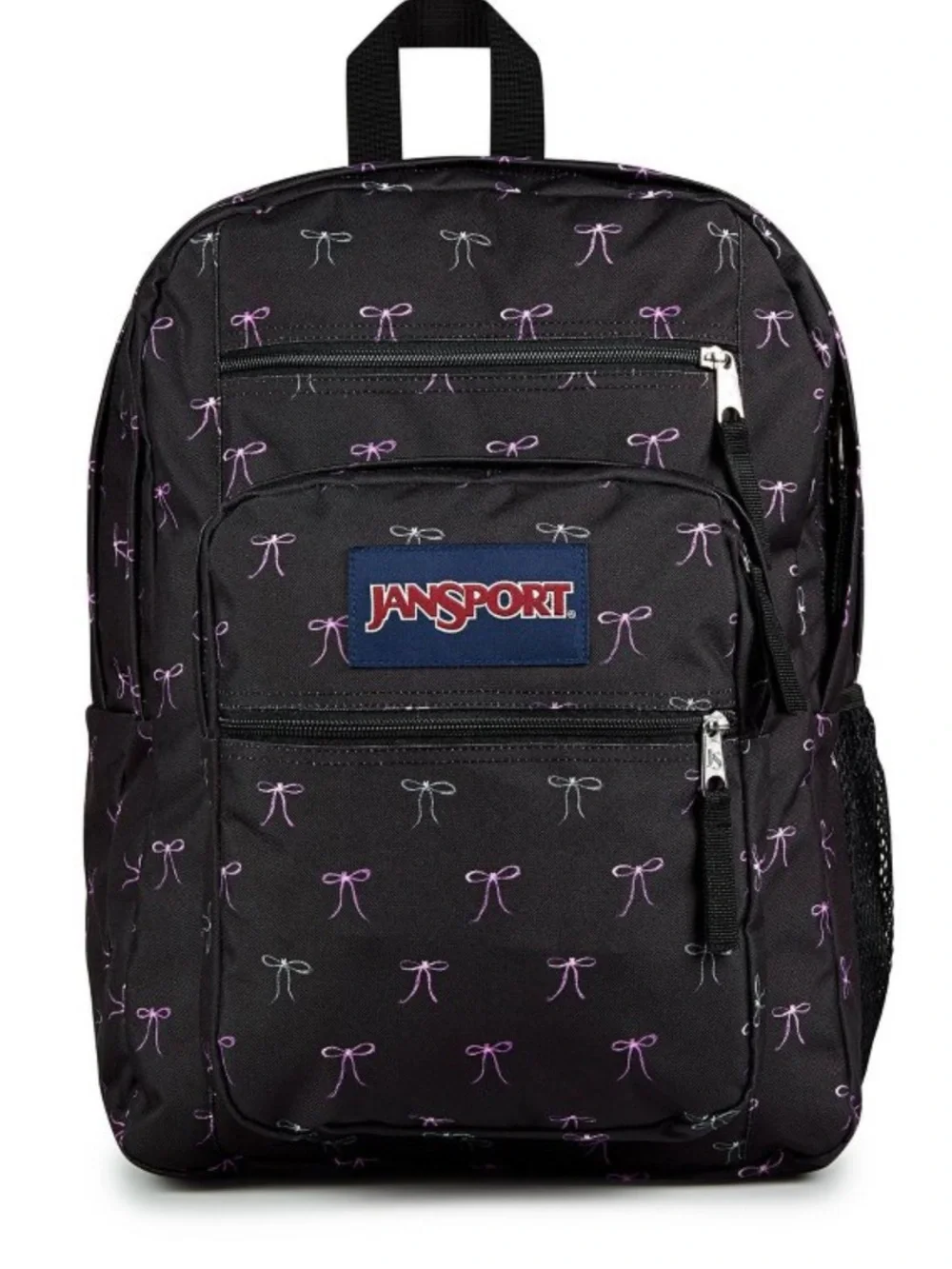 Jansport Big Student Cargo 17.5 backpack black with bows fits 15” laptop NWT
